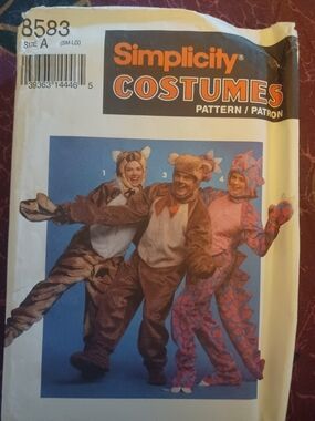 Vintage (1993)Simplicity Bear, Scaled Dragon , and Tiger Costume Pattern. Sm-Lg